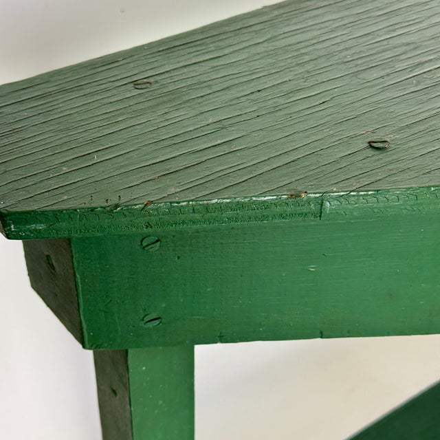 Mid 20th Century Primitive Hand Made Green Wooden Corner Table With One Drawer for Indoor or Enclosed Garden For Sale - Image 12 of 13