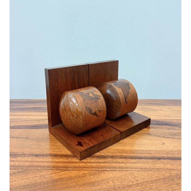 Vintage Globe Inlaid Wooden Bookends - Pair For Sale In West Palm - Image 6 of 6