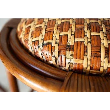 Late 20th Century Vintage Bent Bamboo and Grass Cloth Barstools - Set of 3 in the Style of Paul Frankl For Sale - Image 12 of 13