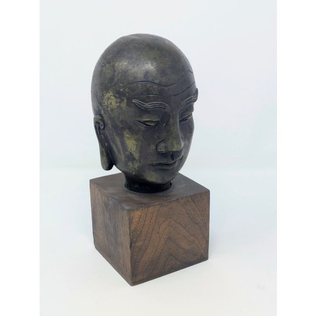 Chinese Late 19th Century Chinese Buddhist Bronze Luohan Head For Sale - Image 3 of 9