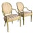 Pair of French Louis XVI Style Painted Celadon and Cream Oval Back Fauteuil Armchairs With Floral Stripe Upholstery, Mid 20th Century For Sale