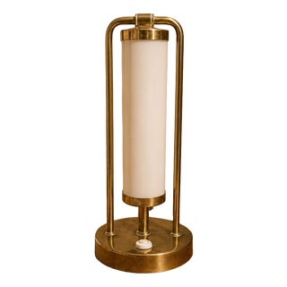 Bauhaus Table Lamp in Brass & Opaline Glass, Czech Republic, 1930s For Sale