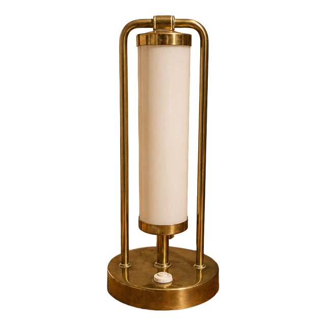 Bauhaus Table Lamp in Brass & Opaline Glass, Czech Republic, 1930s For Sale