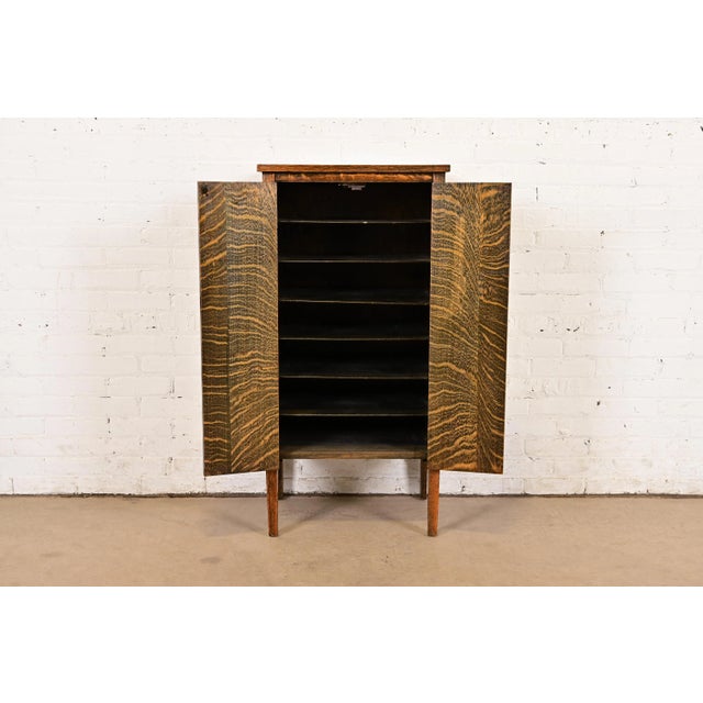 Early 20th Century Stickley Brothers Style Antique Mission Tiger Oak Arts & Crafts Music Cabinet, Circa 1900 For Sale - Image 5 of 14