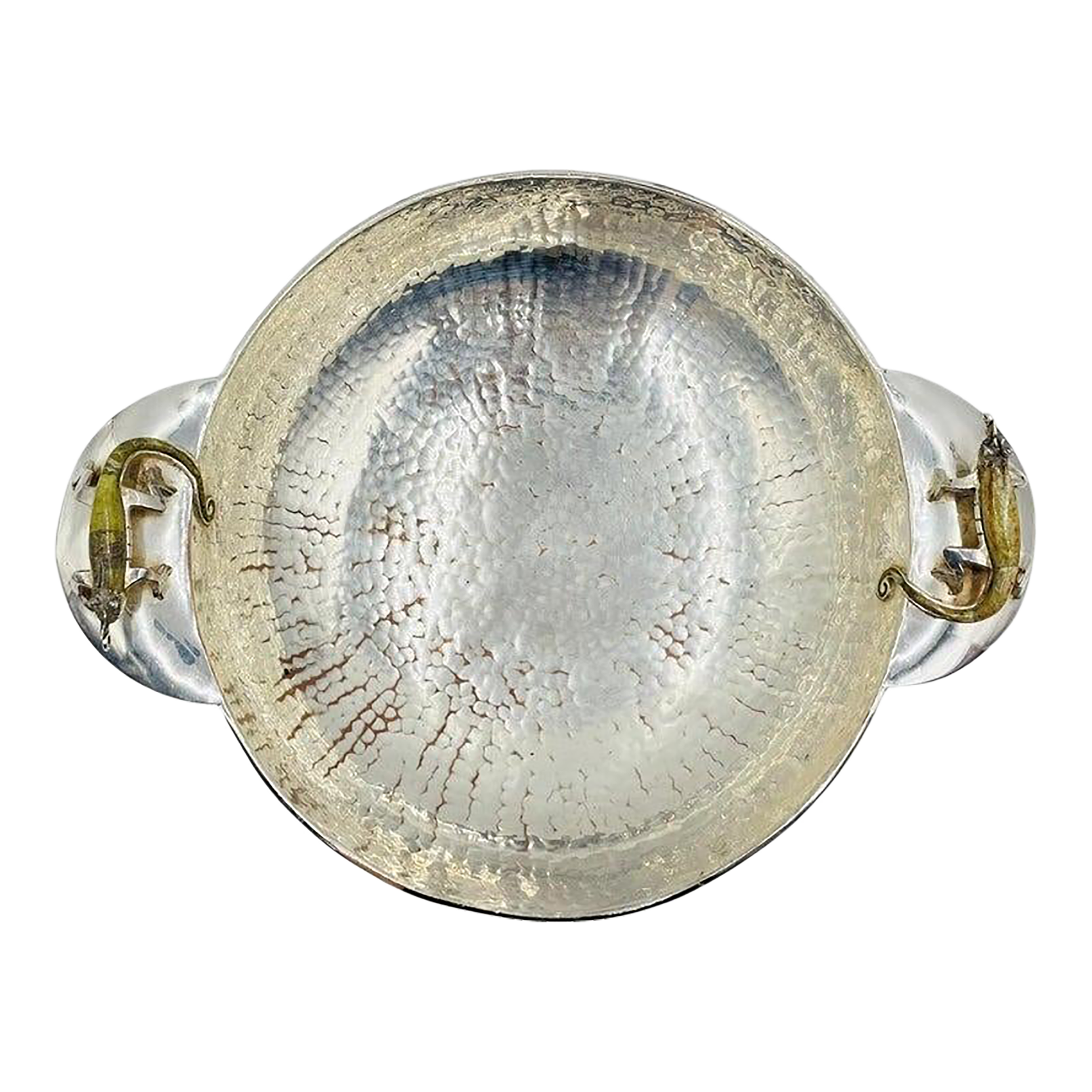 1960s Silver Plated Bowl With Stone-Inlaid Lizard Handles by