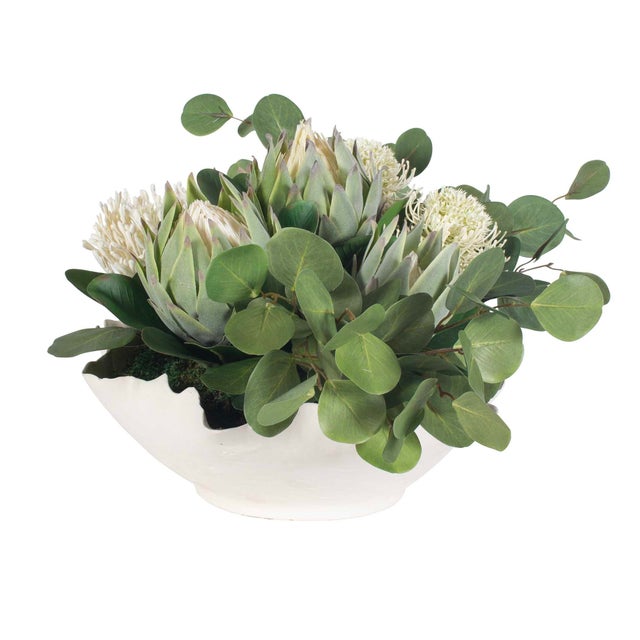 Protea Blooms White Bowl Centerpiece For Sale In Chicago - Image 6 of 9