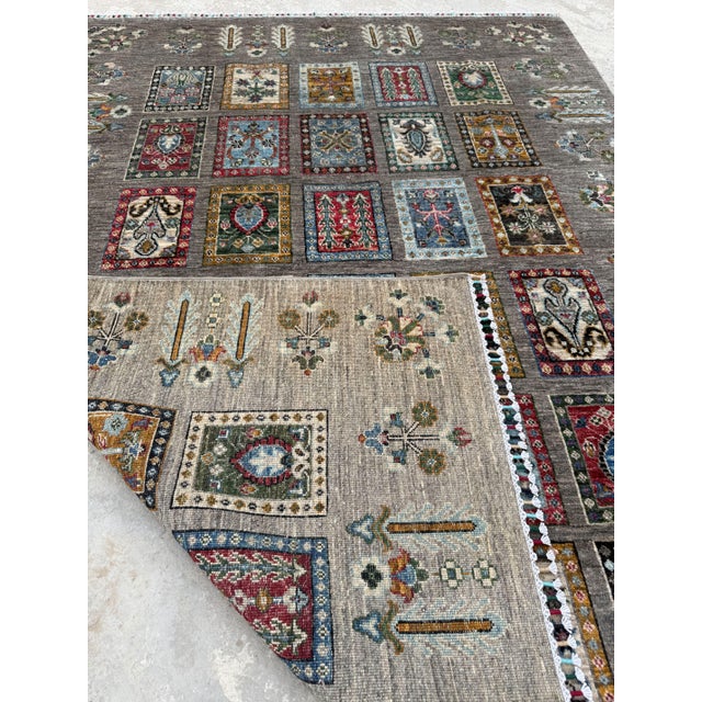 Garden Panel Area Rug, Hand-Knotted Wool, Bakhtiari Design, 5x8, Gray & Red For Sale - Image 9 of 10