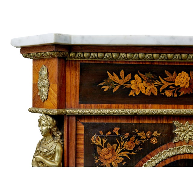 19th Century Louis XVI Ormolu-Mounted Marquetry Side Cabinet, 1880 For Sale - Image 4 of 14