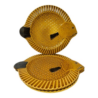 Set of 3 Vintage Villeroy & Boch Gallo "Neptuno" Fish Plates, 1970s West Germany Earthenware, Mid-Century Modern Ceramic Serving Dishes For Sale