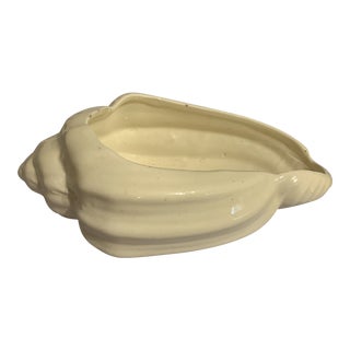 1970s Coastal White Ceramic Seashell Planter For Sale