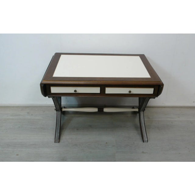 Wood Coffee Table with Side Wings in Dark Nutwood and Cream-White, 1960s For Sale - Image 7 of 9
