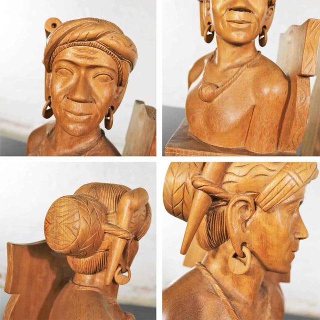 Vintage Tribal Figural Bookends Male and Female Hand Carved Wood- A Pair For Sale - Image 10 of 13