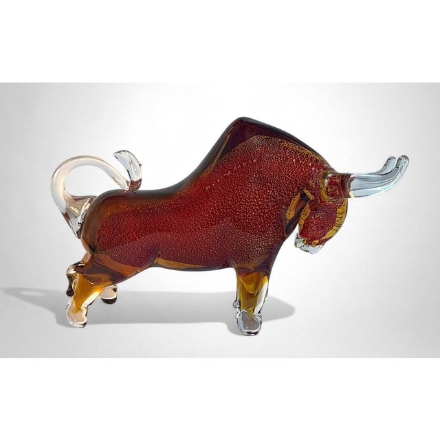 Mid-Century Modern Late 20th Century Murano Red Glass Bull Sculpture “Sommerso” Technique For Sale - Image 3 of 16