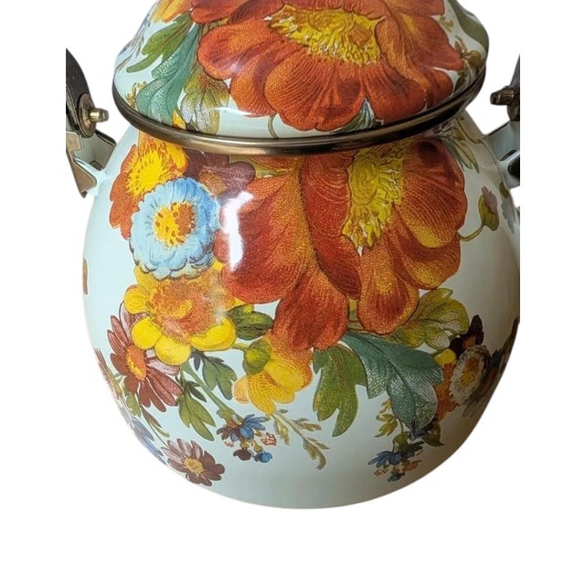 2000 - 2009 MacKenzie Childs Flower Market Enamel Kettle Floral Design Wood Handle For Sale - Image 5 of 12