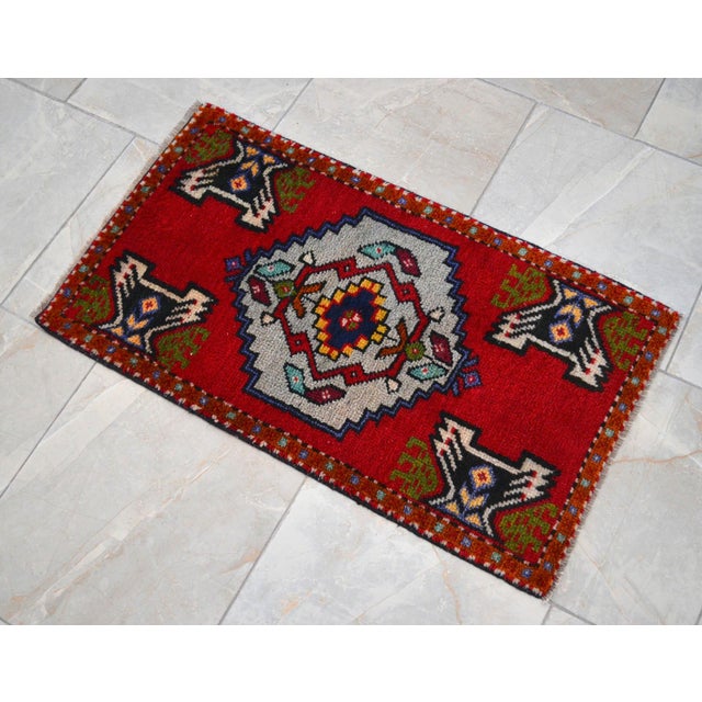 1970s Hand Knotted Small Turkish Rug, Door Mat, Entryway Rug, Bath Mat, Kitchen Decor - 20x36" For Sale - Image 11 of 14
