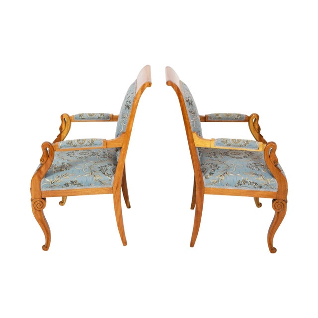 Early 19th Century Empire Biedermeier Plumwood Swan Armchairs, Set of 2 For Sale - Image 3 of 11