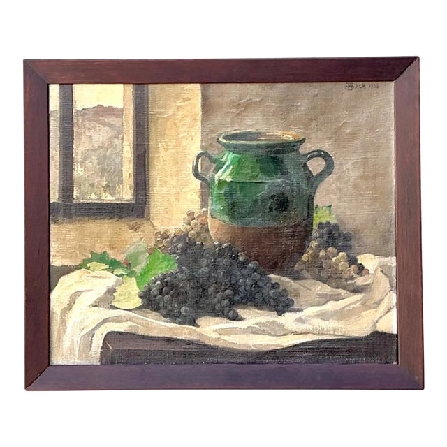 Vintage 1928 Still Life With Green Jug Painting For Sale