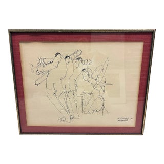 Vintage 1970's Original Leo Meiersdorf New Orleans Drawing, Framed For Sale