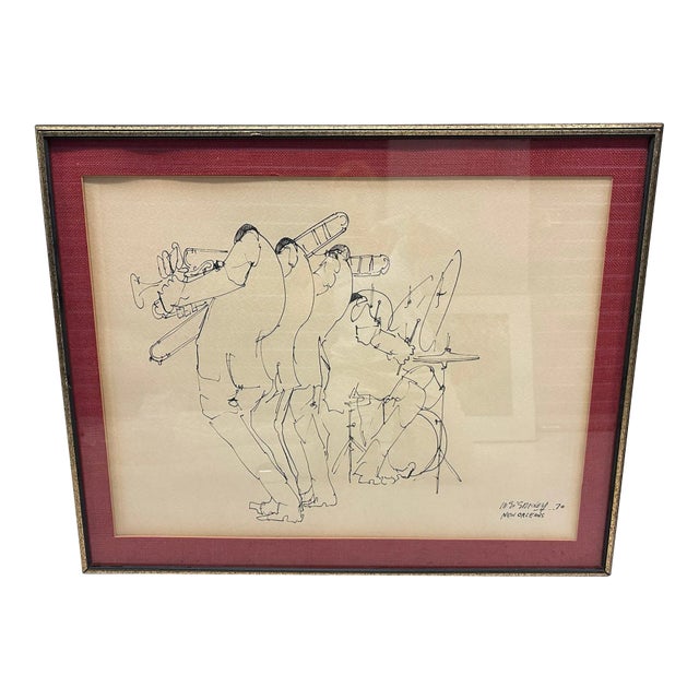 Vintage 1970's Original Leo Meiersdorf New Orleans Drawing, Framed For Sale