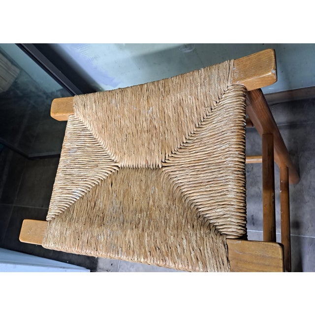 1980s Mid Century Rush Wood High Stool For Sale - Image 4 of 9