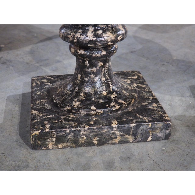 Italian Pair of Decorative Faux Portoro Marble Wooden Campana Vases From Italy For Sale - Image 3 of 18