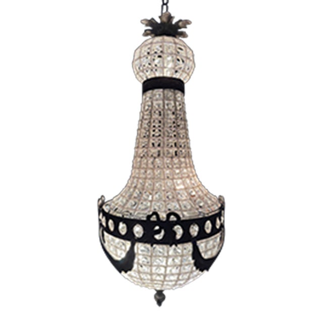 1970 French Charcoal Bronze Crystal Chandelier 1pc For Sale