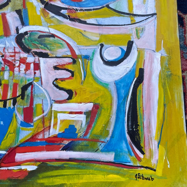 Beautiful appx 24”x24” abstract original oil on 2” gallery stretched canvas. Listed artist John Schwab Bucks County, Pa