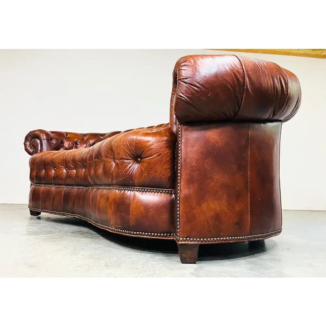 1990s Henredon Chesterfield Crescent Sofa, Brown Leather, Tufted For Sale - Image 9 of 9