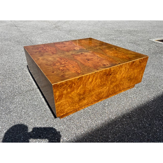1970s Milo Baughman Style Olive Wood Cube Base Dining Table For Sale In West Palm - Image 6 of 9