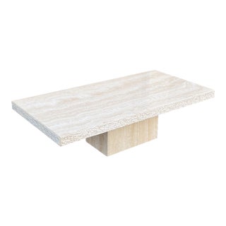 1980s Vintage Italian Travertine Rectangular Coffee Table With Rough Edges For Sale