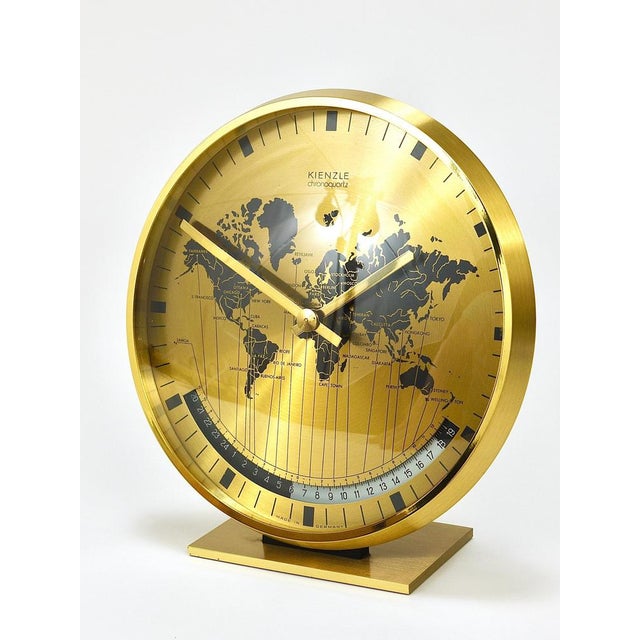 1960s Mid-Century Brass Table Clock attributed to Wilhelm Kienzle, Germany, 1960s For Sale - Image 5 of 18