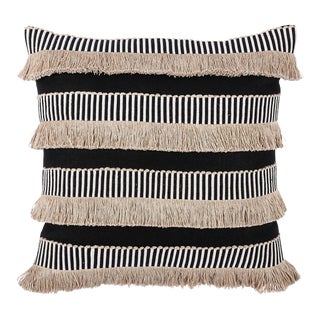 Schumacher Graphic Fringe 22" Pillow in Black For Sale