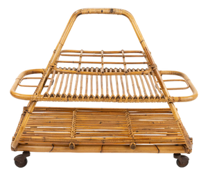 Mid-Century Serving Bar Cart with Bottle Holder in Rattan and Bamboo, Italy, 1960s