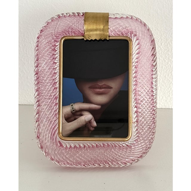Mid-Century Modern Italian Murano Twist Glass Picture Frame in Pink from Barovier & Toso, 1990s For Sale - Image 3 of 12