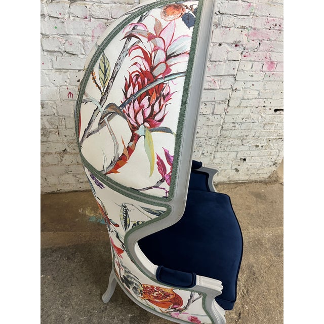 Navy Blue Mid 20th Century French Louis XV Style Hooded Porters Chair - Balloon Chair For Sale - Image 8 of 12