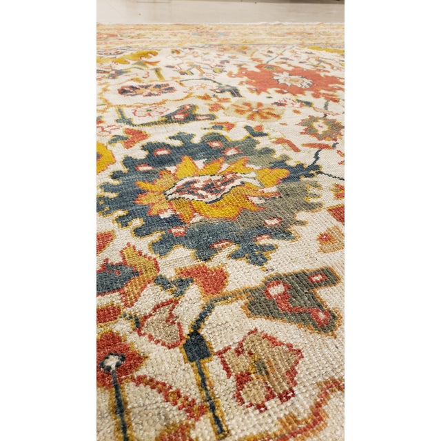 Late 19th Century Antique Persian Sultanabad Carpet, Wool Ivory Oriental Rug Hand Knotted For Sale - Image 5 of 18