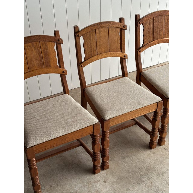 Brown Set of Four Antique English Oak Dining Chairs, C. 1900 For Sale - Image 8 of 18