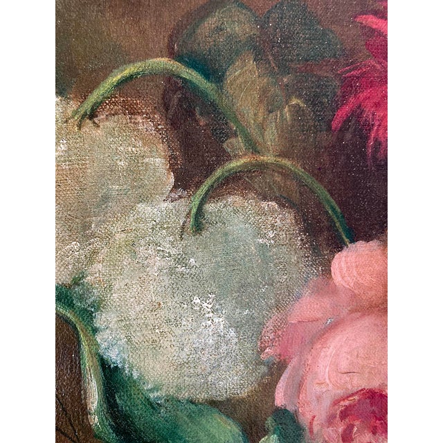 Pink Antique Oval Floral Oil Painting For Sale - Image 8 of 14