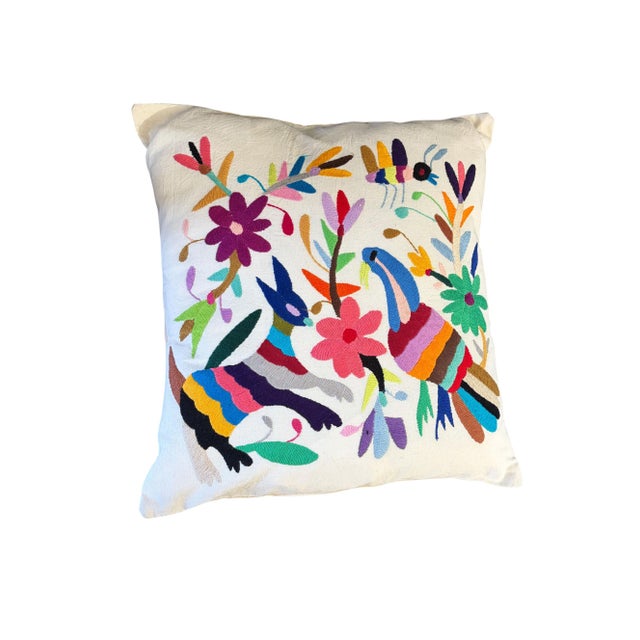 Mexican Otomi Embroidery Textile Pillow 16" W For Sale In New York - Image 6 of 8