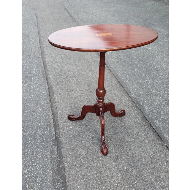 Mahogany Inlaid Tilt-Top Tea Table Side Table With Tripod Claw Feet For Sale - Image 4 of 10