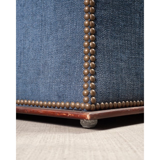 Ralph Lauren 'Florence' Storage Ottoman in Damask Blue Linen For Sale - Image 17 of 18