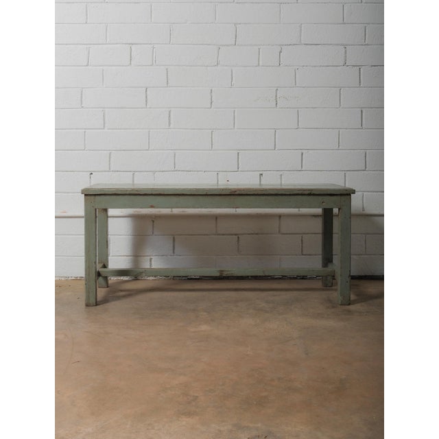 Late 20th Century Distressed Green Wooden Bench With Weathered Patina For Sale - Image 5 of 5