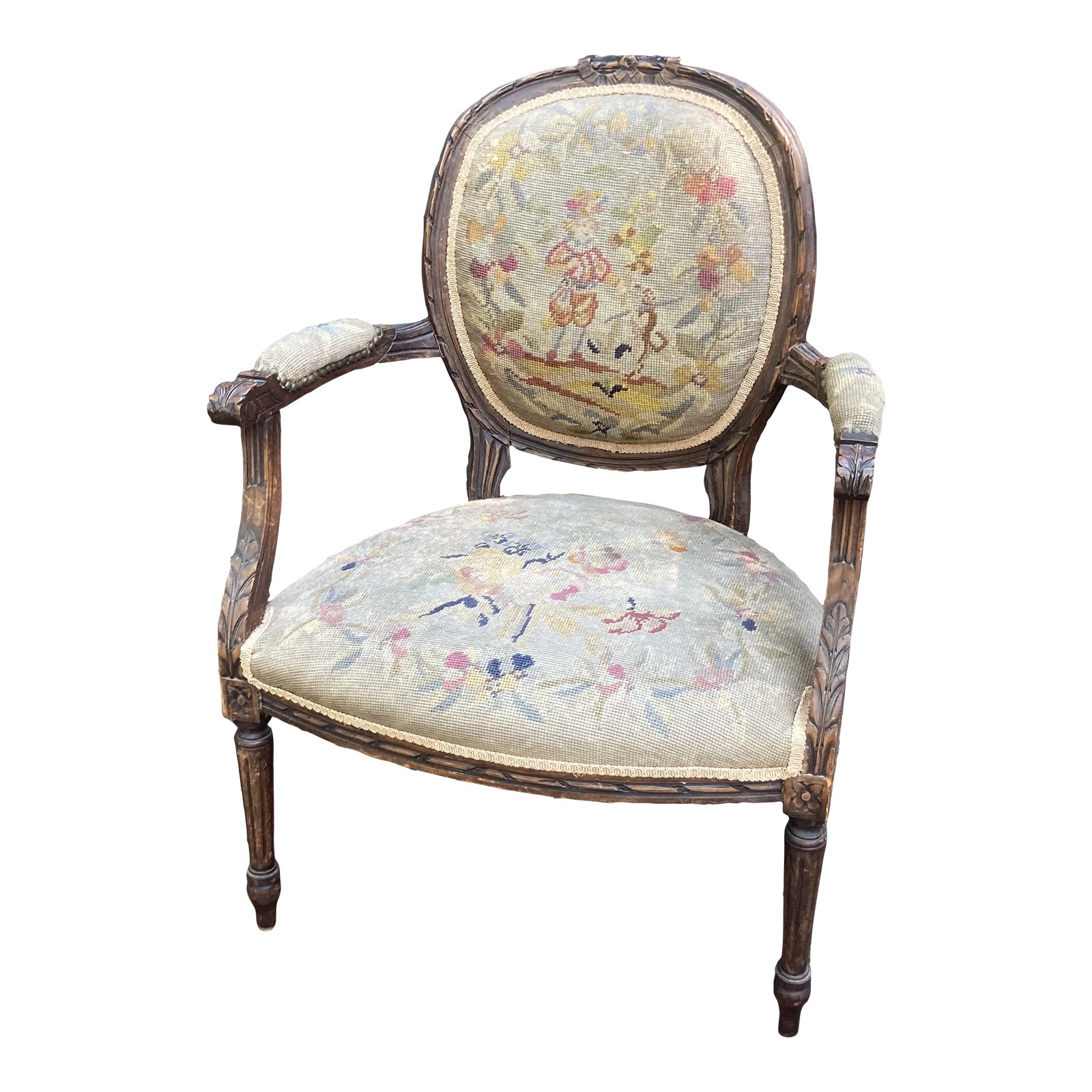 Antique Needlepoint Bergere Chair Chairish