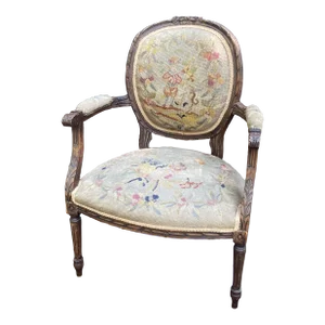 Antique Needlepoint Bergere Chair