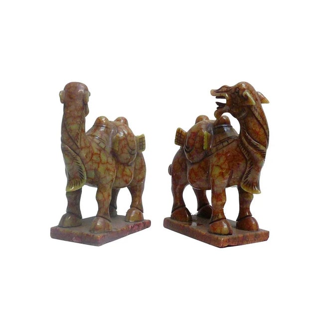 Asian Antique Chinese Oriental Handcrafted Jade Stone Camel Figures - A Pair For Sale - Image 3 of 5