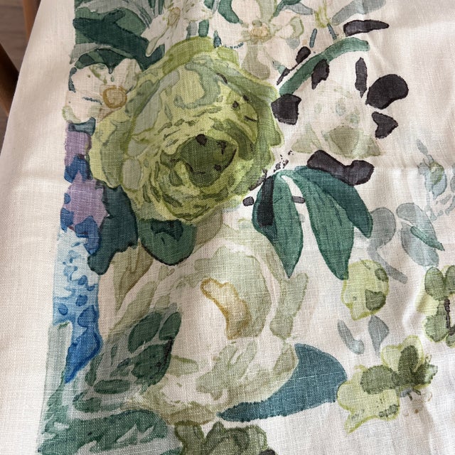 Homage to Rose Cummings Hazelton House Hand Printed Floral Linen Fabric- 2 1/2 Yards For Sale - Image 4 of 6