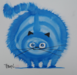 Laszlo Tibay, Le chat bleu, Ink & Wash Drawing