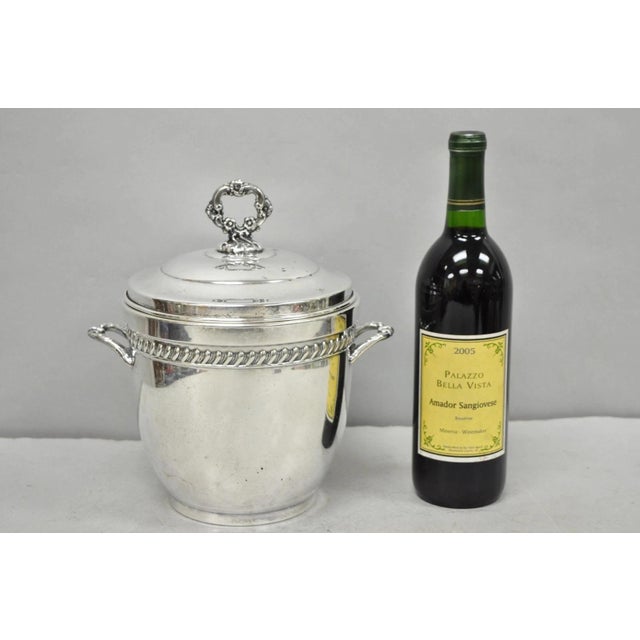Vintage Sheffield Victorian Silver Plated Glass Lined Bar Ice Bucket w/ Lid. Circa Mid 20th Century. Measurements: 10" H x...