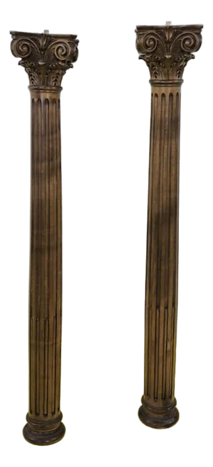 Decorated Wooden Columns, Set of 2
