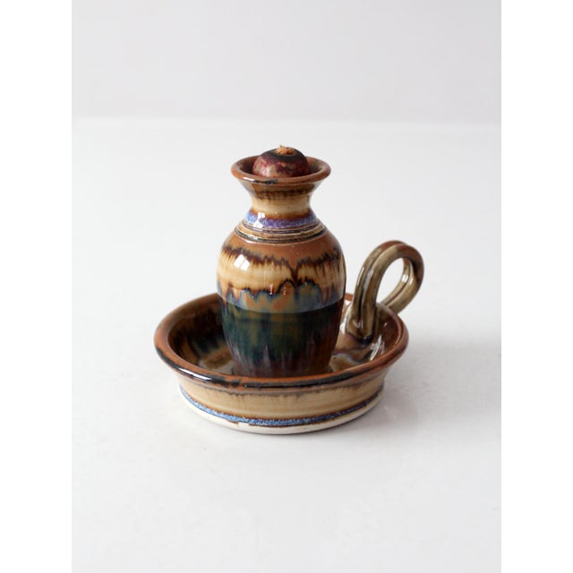 Late 20th Century Vintage Handmade Studio Pottery Oil Lamp For Sale - Image 5 of 13